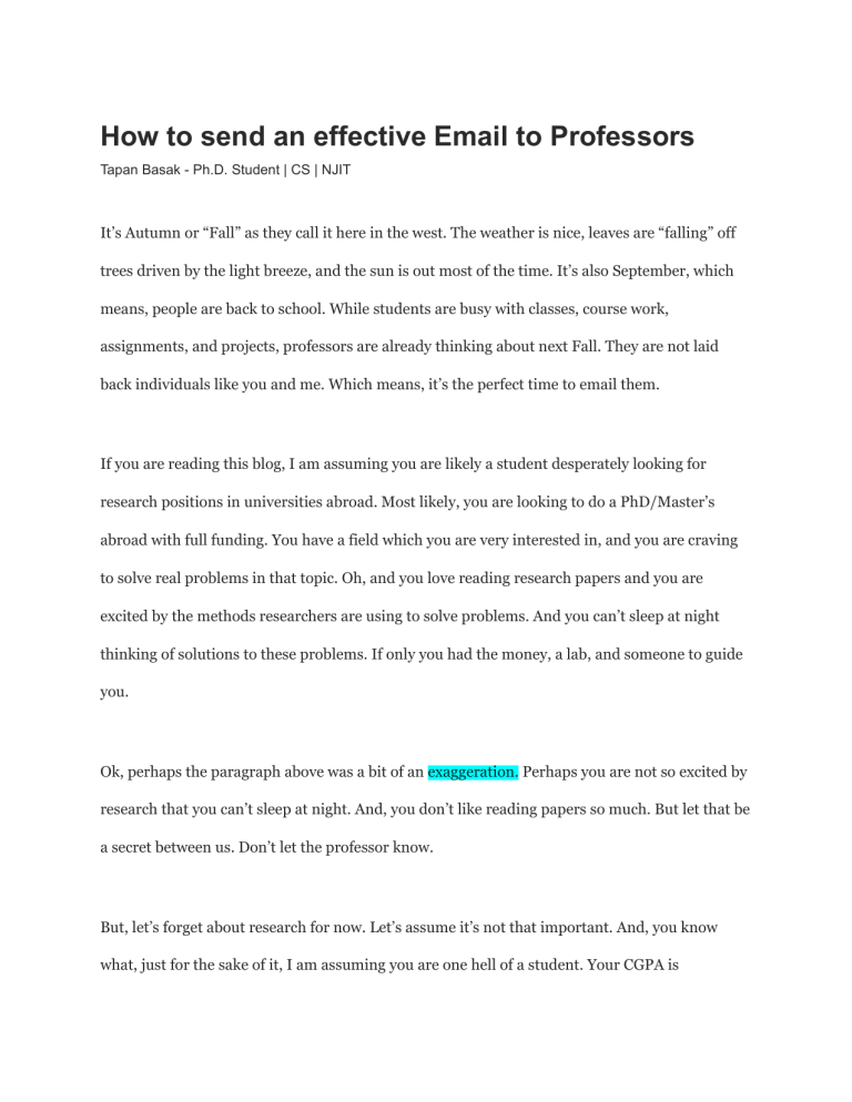 How to Send Effective Emails to Professors for Research Positions