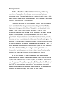 Varieties of Democracy: Majoritarian vs. Consensus & Unitary vs. Federal