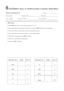 MATH2011 Multivariable Calculus Midterm Exam - Fall 2013