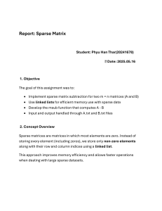 Sparse Matrix Subtraction using Linked Lists: C Programming Report