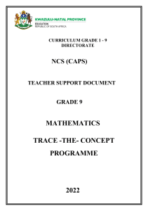 Grade 9 Mathematics Teacher Support: Trace-the-Concept