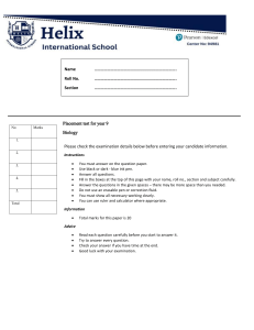Year 9 Biology Placement Test: Anatomy & Ecology