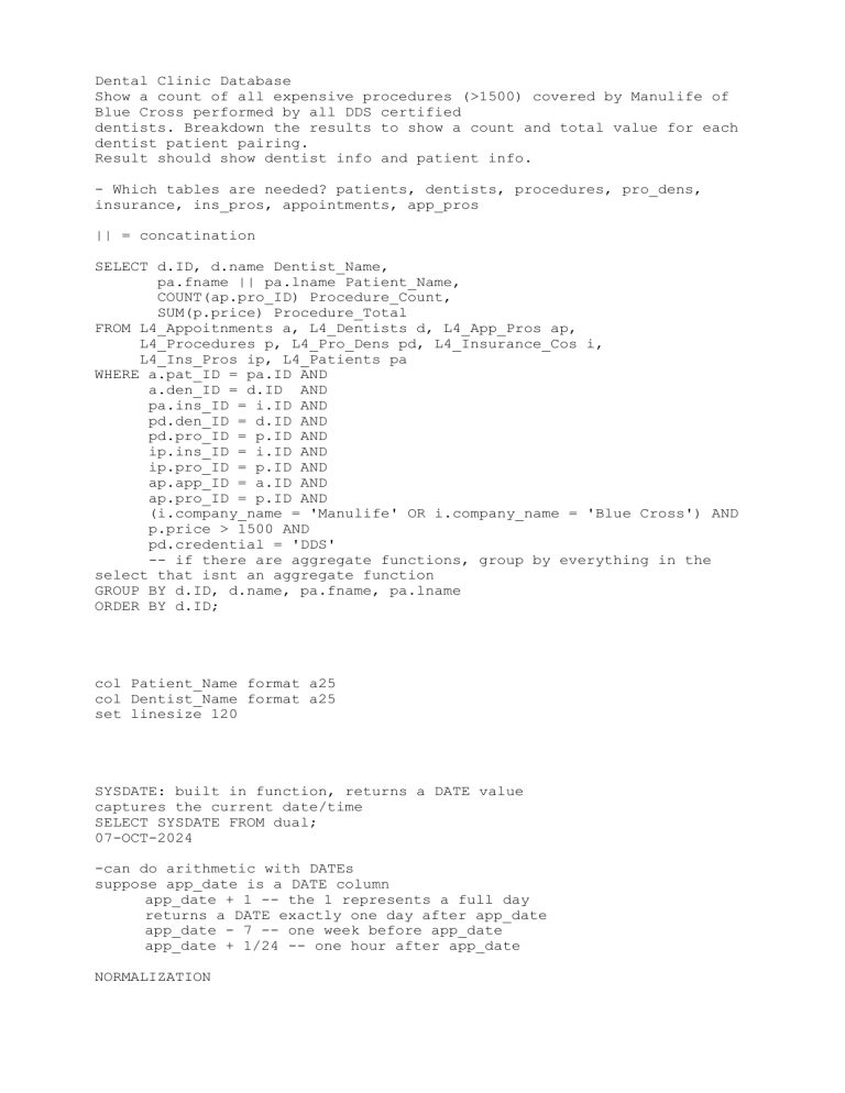 dental-clinic-database-query-normalization