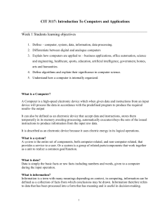 CIT 3117: Introduction to Computers & Applications - Week 1 Objectives