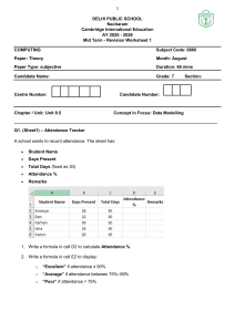 Grade 7 Computing Revision Worksheet: Data Modelling & Spreadsheets