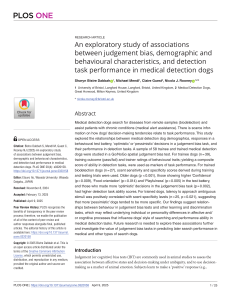 Medical Detection Dogs: Judgement Bias, Behavior & Task Performance Study