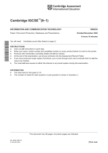 Cambridge IGCSE ICT Paper 2 Exam 2024 - Document, Database, Presentation