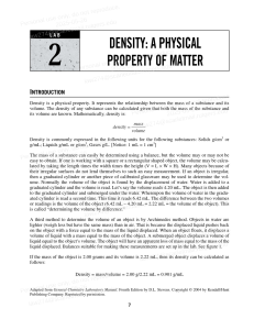 Densidad: Propiedad F&iacute;sica de la Materia - Gu&iacute;a de Laboratorio de Qu&iacute;mica