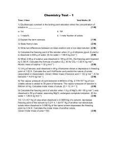 Chemistry Test 1: Colligative Properties & Solution Calculations