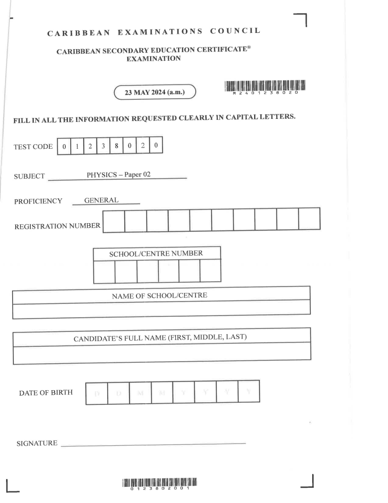 CSEC Physics Exam Paper - Paper 02