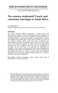 Customary Marriages in South Africa: Courts and Validity