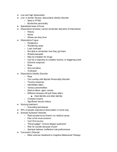 Dissociative & Somatic Disorders: Notes