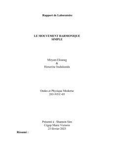 Rapport de laboratoire : Mouvement harmonique simple
