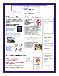 Honors Intro Psychology Syllabus - Dr. Cindi May