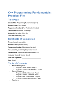 C++ Programming Fundamentals Practical File