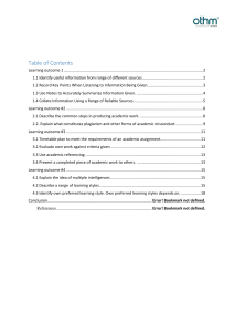 Introduction to Research & Academic Skills: Learning Outcomes Guide