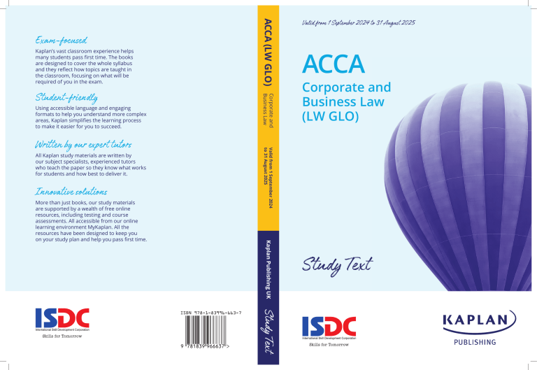 ACCA Corporate & Business Law (LW GLO) Study Text | Kaplan 2024-2025