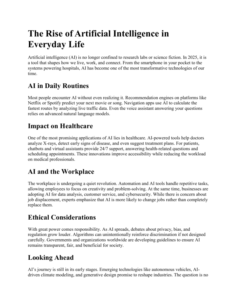 The Rise of AI in Everyday Life: Impact, Ethics & Future