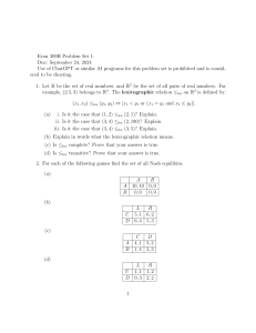 Econ 309H Problem Set 1: Game Theory & Set Theory