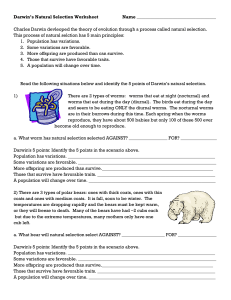 Darwin's Natural Selection Worksheet - High School Biology