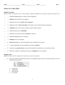 Science 10 Quiz: Evolution, Natural Selection, & Adaptation