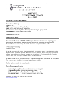 MGFC10H3 Intermediate Finance Syllabus - UTSC Fall 2025
