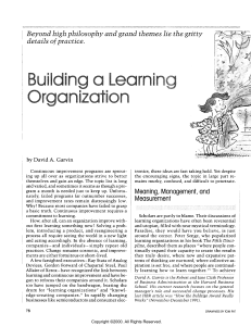 Building a Learning Organization: Philosophy, Practice & Measurement