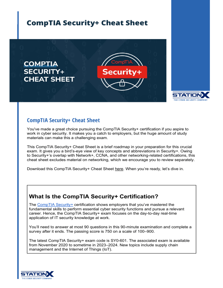 CompTIA Security+ Cheat Sheet - Key Concepts & Domains