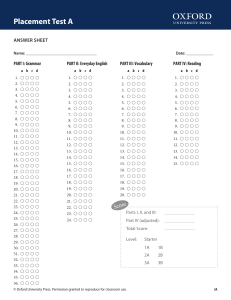 Placement Test A Answer Sheet | English Language Assessment