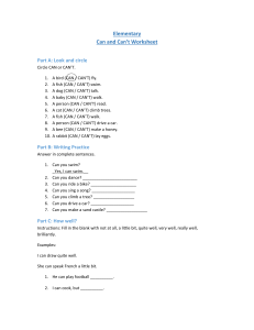 Can and Can't Worksheet: Elementary English Grammar
