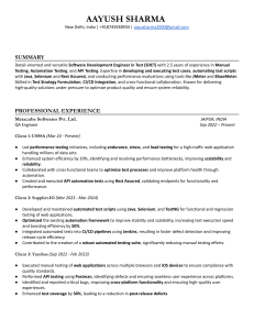 Aayush Sharma - SDET Resume | Software Testing Expertise