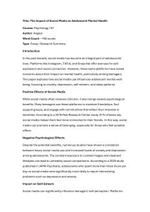 Social Media & Adolescent Mental Health: Essay Summary