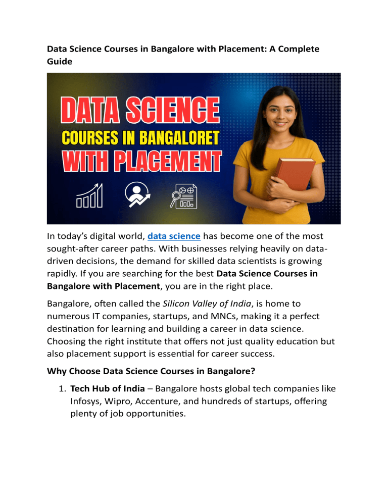 Data Science Courses in Bangalore with Placement: A Complete Guide