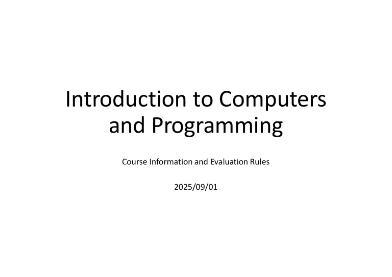 Intro to Computers & Programming Course Info