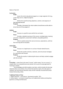 Curriculum Development Notes: Definitions & Teacher Roles