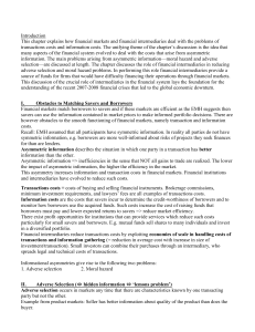 Financial Markets: Asymmetric Information, Adverse Selection & Moral Hazard