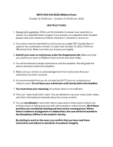 Math 203 Midterm Exam - Fall 2023