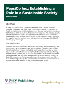 PepsiCo: Establishing a Role in a Sustainable Society - Business Case