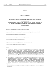 EU Regulation 2022/2554: Digital Operational Resilience for Financial Sector