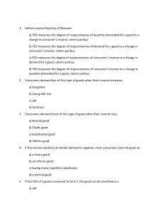 Economics Quiz: Income Elasticity & Market Equilibrium