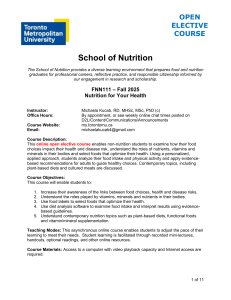 FNN111 Nutrition Course Syllabus - Toronto Metropolitan