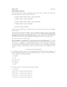 Math 1272 Final Exam Review - Calculus Practice Problems & Solutions