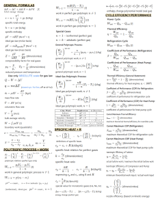 Thermodynamics Formula Sheet: Efficiency, Entropy, Heat