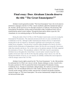 Abraham Lincoln: The Great Emancipator? Essay on Civil War & Slavery