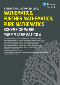 Pearson Edexcel IAL Pure Mathematics 4 Scheme of Work