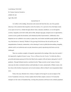 Journal Entry #4: Inequality, Women's Resilience in Favelas & COVID-19