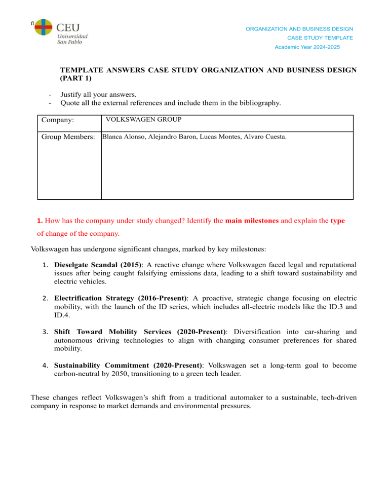 Volkswagen Case Study: Organization & Business Design Analysis