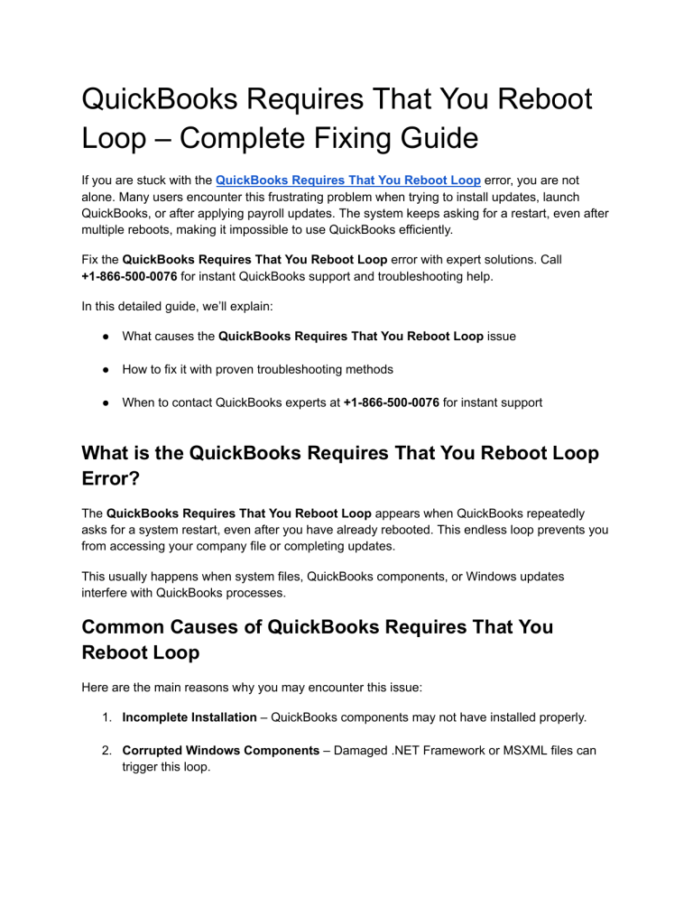 Quickbooks Requires That You Reboot Loop