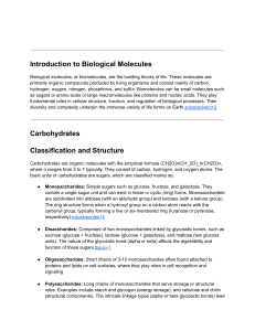 Biological Molecules: Carbohydrates, Lipids, Proteins
