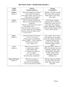 Grade 3 1st Semester Revision: Topics, Vocabulary, Exercises